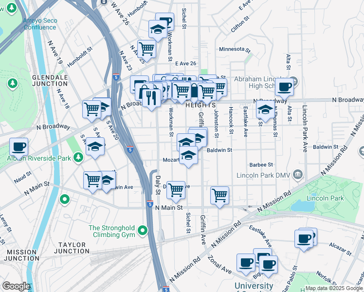 map of restaurants, bars, coffee shops, grocery stores, and more near 2227 Sichel Street in Los Angeles