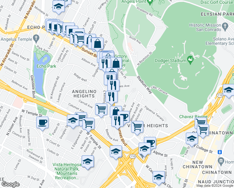 map of restaurants, bars, coffee shops, grocery stores, and more near 1230 Innes Avenue in Los Angeles