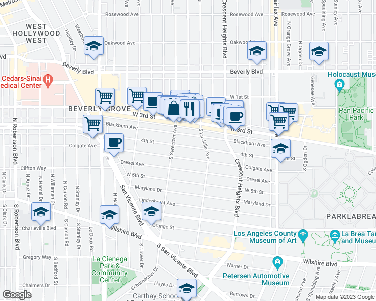 map of restaurants, bars, coffee shops, grocery stores, and more near 8265 4th Street in Los Angeles