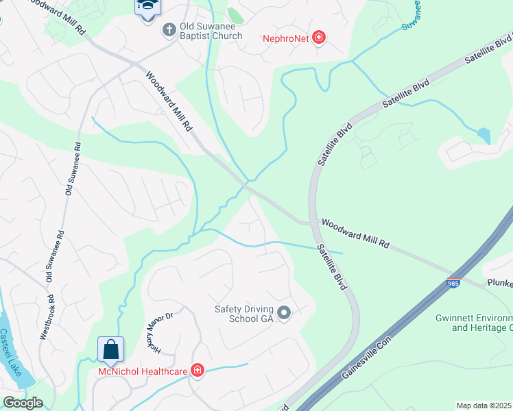 map of restaurants, bars, coffee shops, grocery stores, and more near 3805 Roxwood Park Drive Northeast in Buford