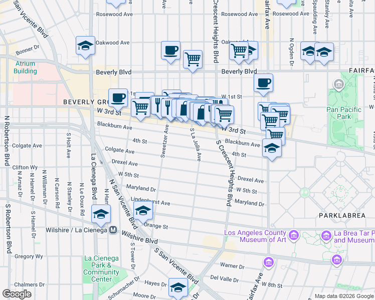 map of restaurants, bars, coffee shops, grocery stores, and more near 8224 4th Street in Los Angeles
