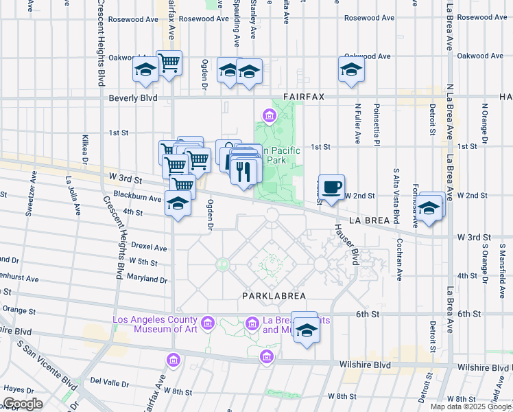 map of restaurants, bars, coffee shops, grocery stores, and more near in Los Angeles