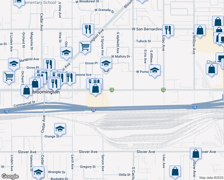map of restaurants, bars, coffee shops, grocery stores, and more near 855 West Valley Boulevard in Bloomington