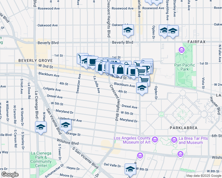 map of restaurants, bars, coffee shops, grocery stores, and more near 8101 4th Street in Los Angeles