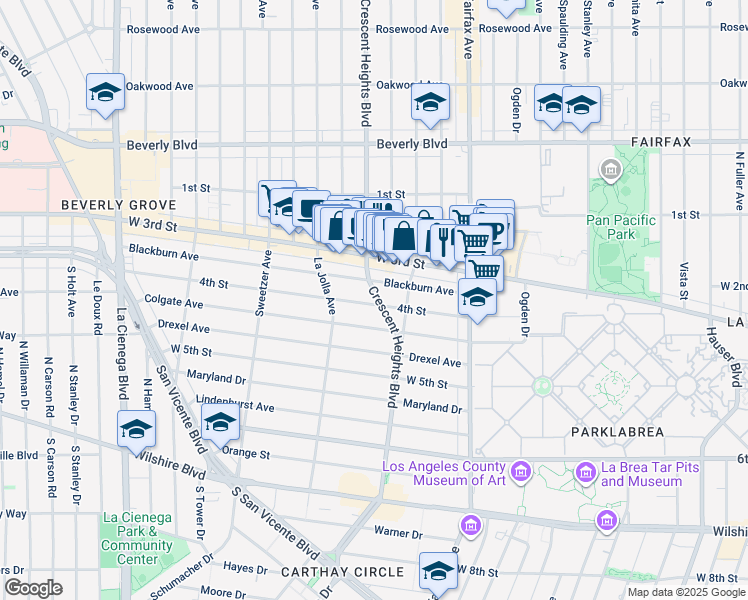 map of restaurants, bars, coffee shops, grocery stores, and more near 8101 4th Street in Los Angeles