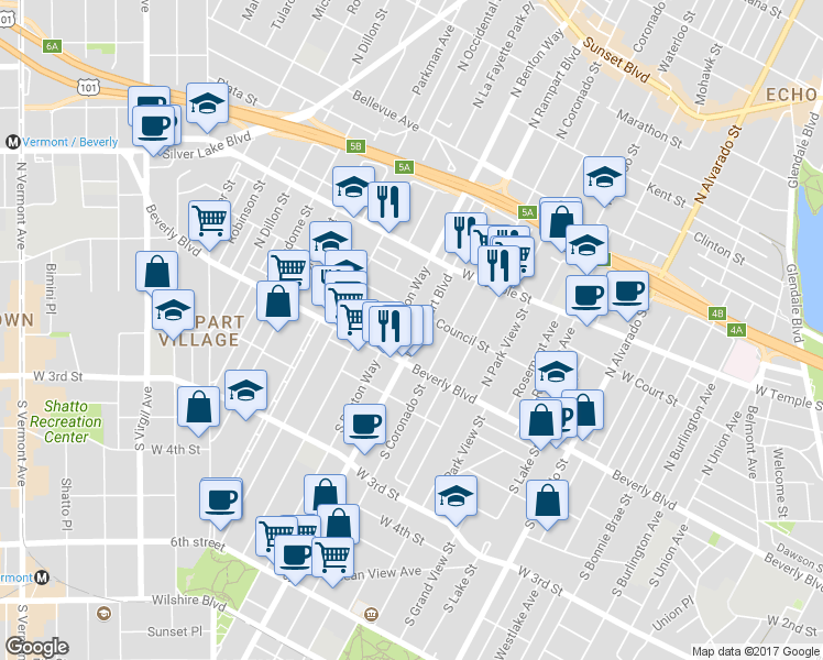map of restaurants, bars, coffee shops, grocery stores, and more near 2600 Glassell Street in Los Angeles