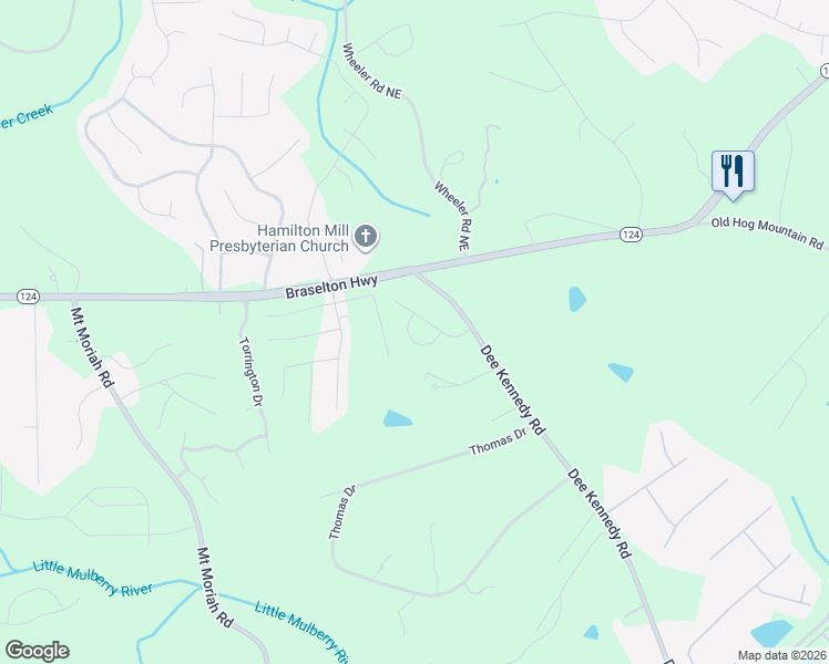 map of restaurants, bars, coffee shops, grocery stores, and more near 1152 Dee Kennedy Road in Hoschton