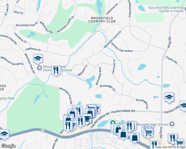 map of restaurants, bars, coffee shops, grocery stores, and more near 1110 Mountain Ivy Drive in Roswell