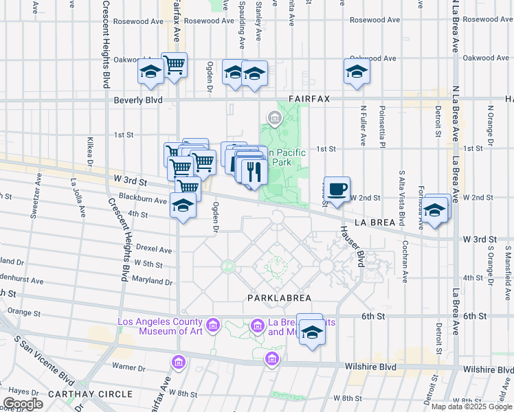 map of restaurants, bars, coffee shops, grocery stores, and more near in Los Angeles