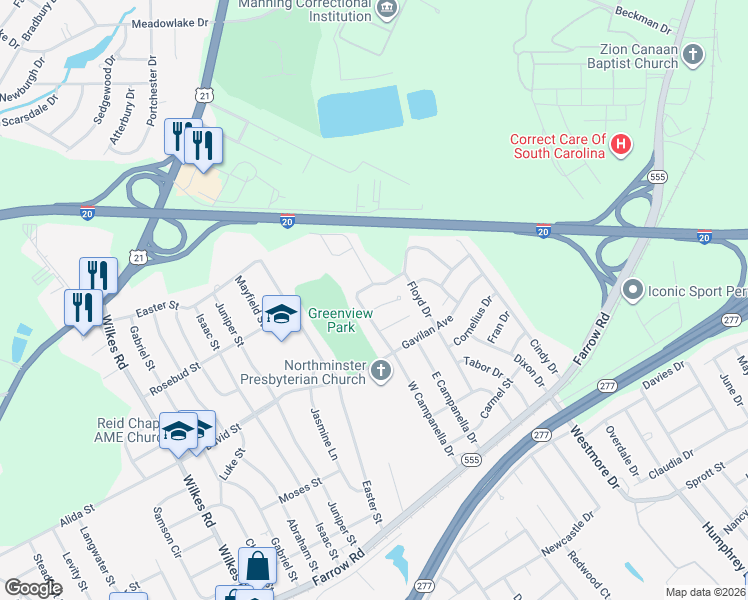 map of restaurants, bars, coffee shops, grocery stores, and more near 6820 Cindy Court in Columbia