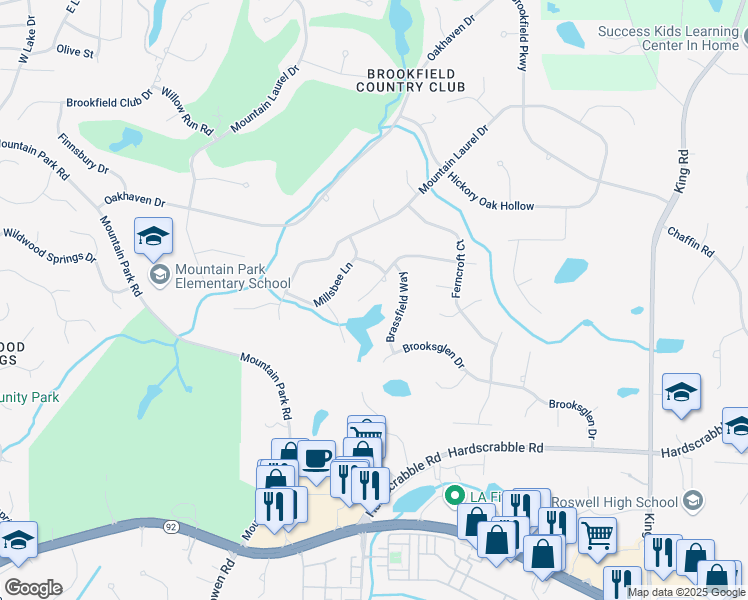 map of restaurants, bars, coffee shops, grocery stores, and more near 1110 Mountain Ivy Drive in Roswell