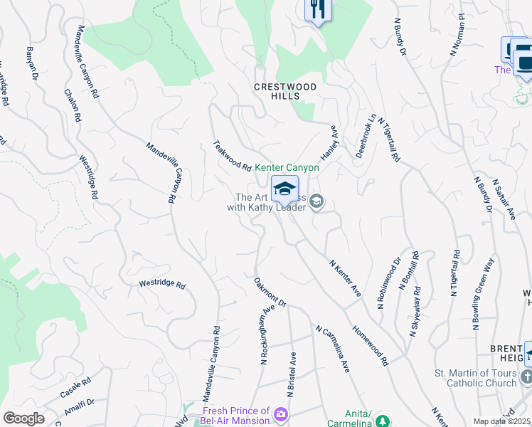 map of restaurants, bars, coffee shops, grocery stores, and more near 641 Elkins Road in Los Angeles