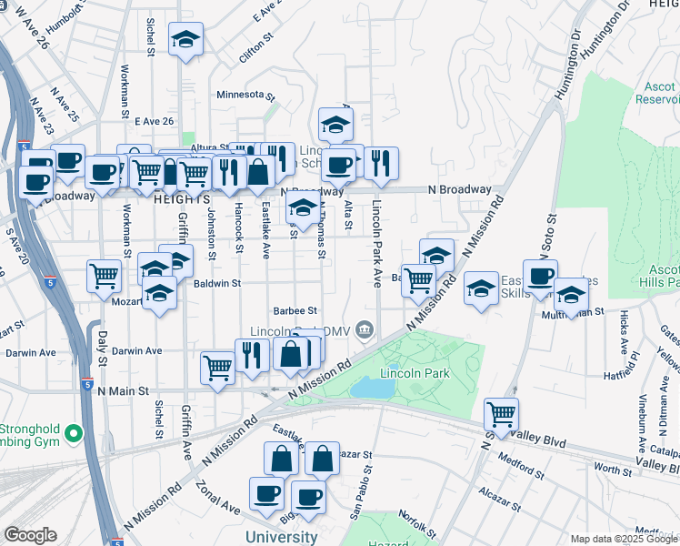 map of restaurants, bars, coffee shops, grocery stores, and more near 3414 Manitou Avenue in Los Angeles