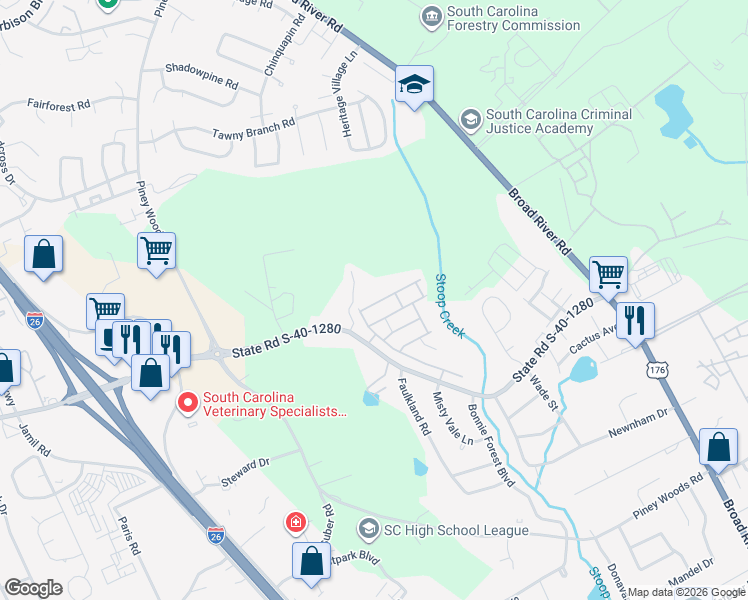 map of restaurants, bars, coffee shops, grocery stores, and more near 1009 Glencroft Dr in Columbia