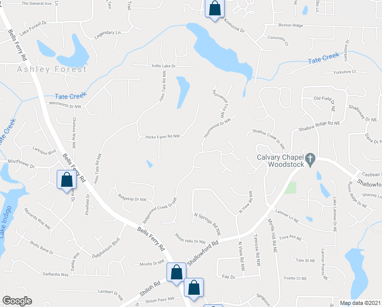 map of restaurants, bars, coffee shops, grocery stores, and more near 4827 Ridgewood Creek Drive Northwest in Acworth