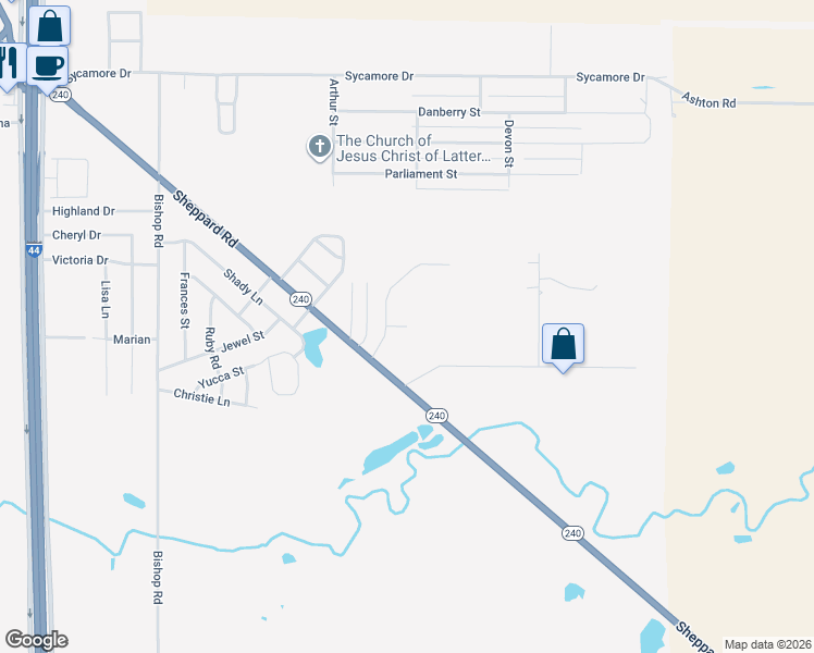 map of restaurants, bars, coffee shops, grocery stores, and more near 1499 Kay Street in Burkburnett