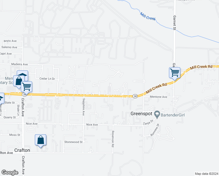 map of restaurants, bars, coffee shops, grocery stores, and more near 2235 Mentone Boulevard in Mentone