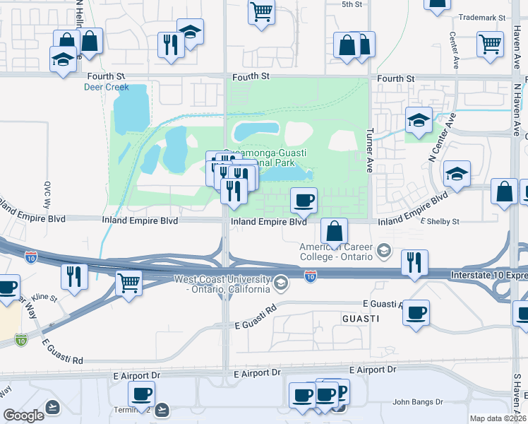 map of restaurants, bars, coffee shops, grocery stores, and more near Via Dolcetto in Ontario