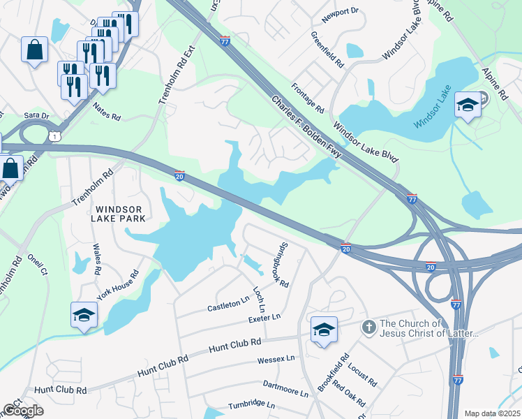 map of restaurants, bars, coffee shops, grocery stores, and more near Interstate 20 in Columbia