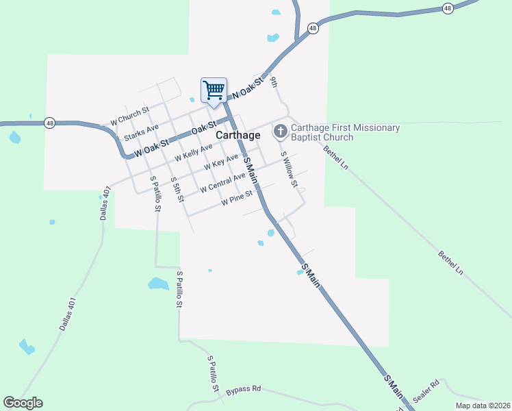 map of restaurants, bars, coffee shops, grocery stores, and more near 425 South Main in Carthage