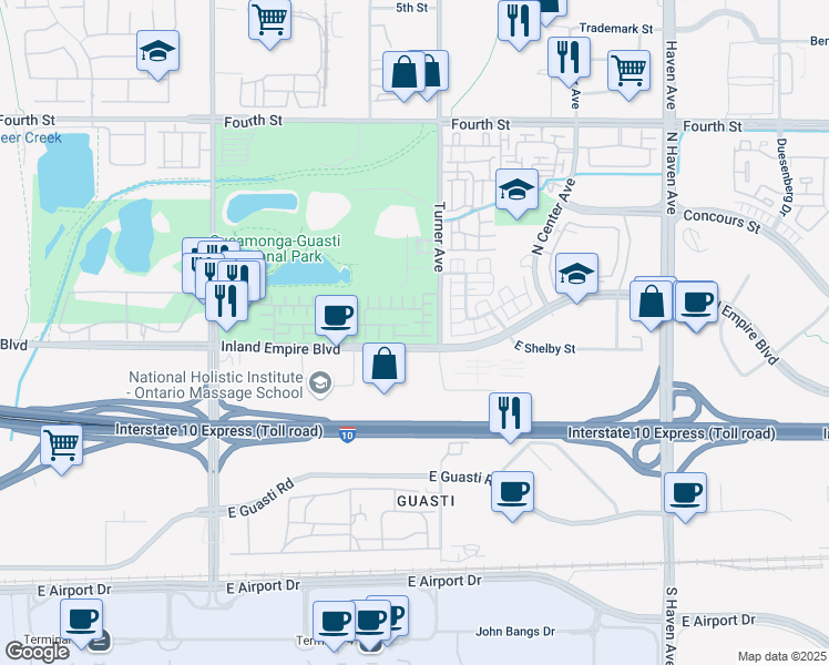 map of restaurants, bars, coffee shops, grocery stores, and more near 730 North Via Barolo in Ontario