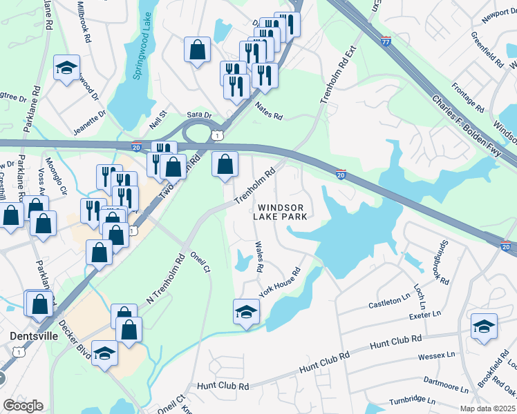 map of restaurants, bars, coffee shops, grocery stores, and more near 2912 Scotsman Road in Columbia