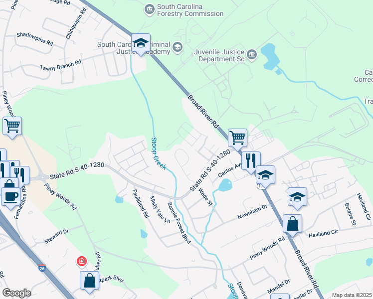 map of restaurants, bars, coffee shops, grocery stores, and more near 245 Wynn Way in Columbia