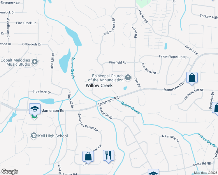 map of restaurants, bars, coffee shops, grocery stores, and more near 4913 Sydney Lane in Marietta