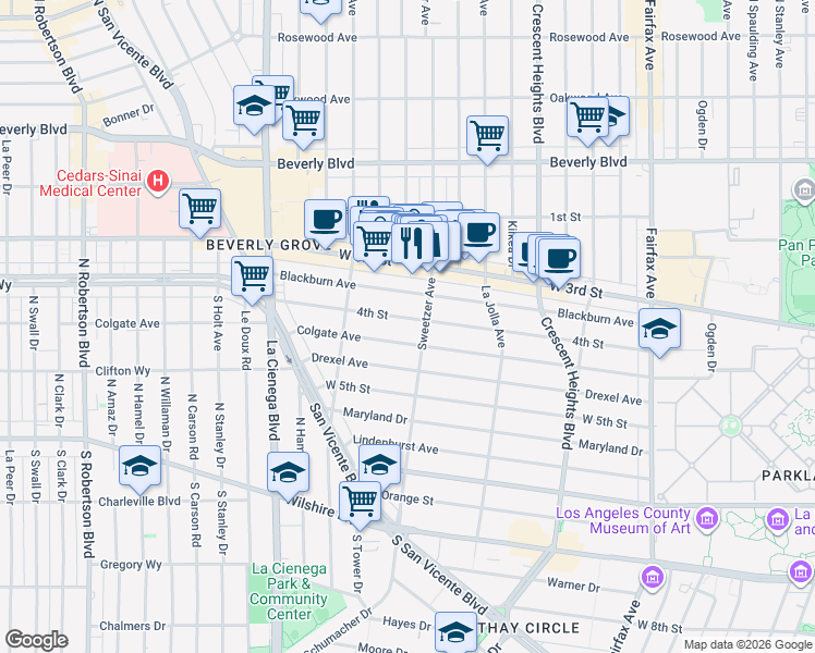 map of restaurants, bars, coffee shops, grocery stores, and more near 8316 4th Street in Los Angeles