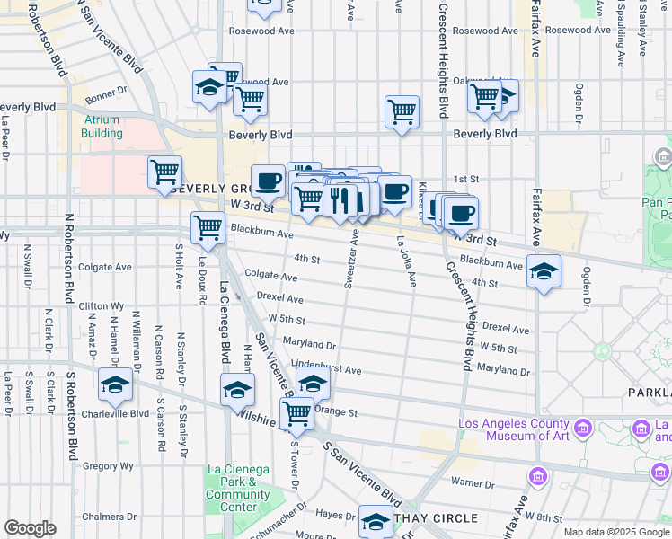 map of restaurants, bars, coffee shops, grocery stores, and more near 8316 4th Street in Los Angeles