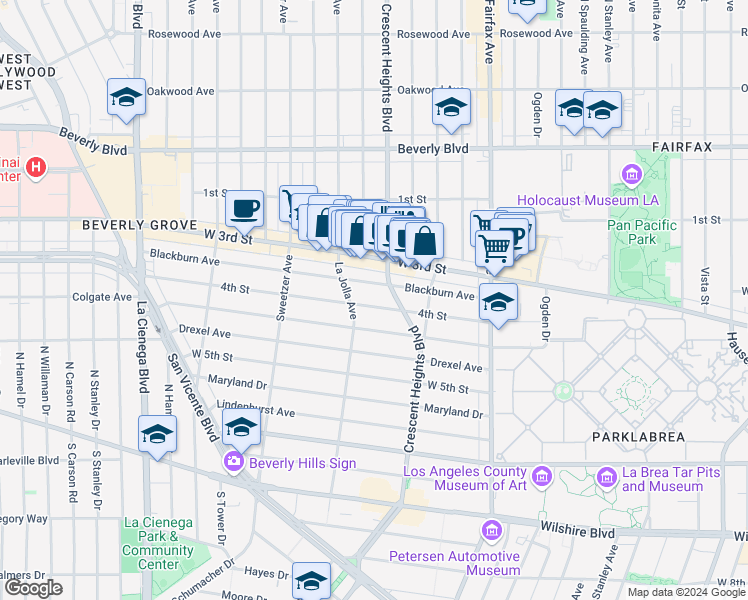 map of restaurants, bars, coffee shops, grocery stores, and more near 8133 4th Street in Los Angeles