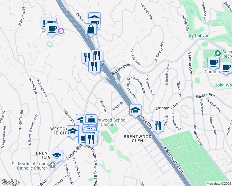 map of restaurants, bars, coffee shops, grocery stores, and more near 11332 Kiel Street in Los Angeles