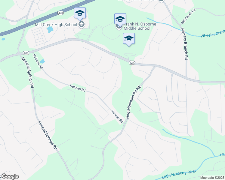 map of restaurants, bars, coffee shops, grocery stores, and more near Holman Forest Drive Northeast in Gwinnett County
