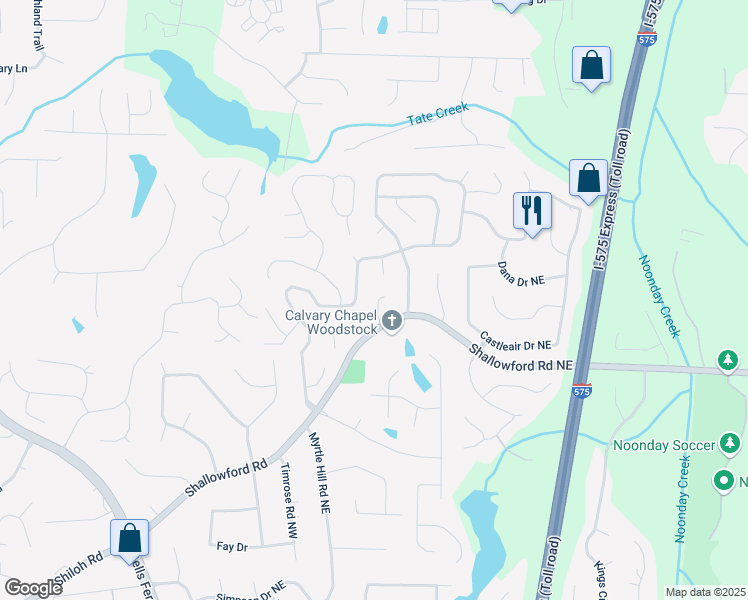 map of restaurants, bars, coffee shops, grocery stores, and more near 4807 Willowwood Drive Northeast in Kennesaw