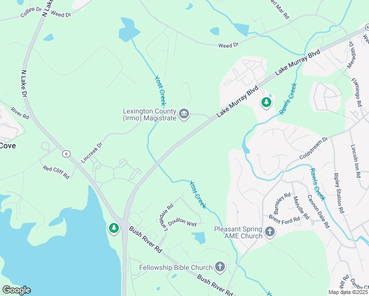 map of restaurants, bars, coffee shops, grocery stores, and more near 2235 Lake Murray Boulevard in Columbia