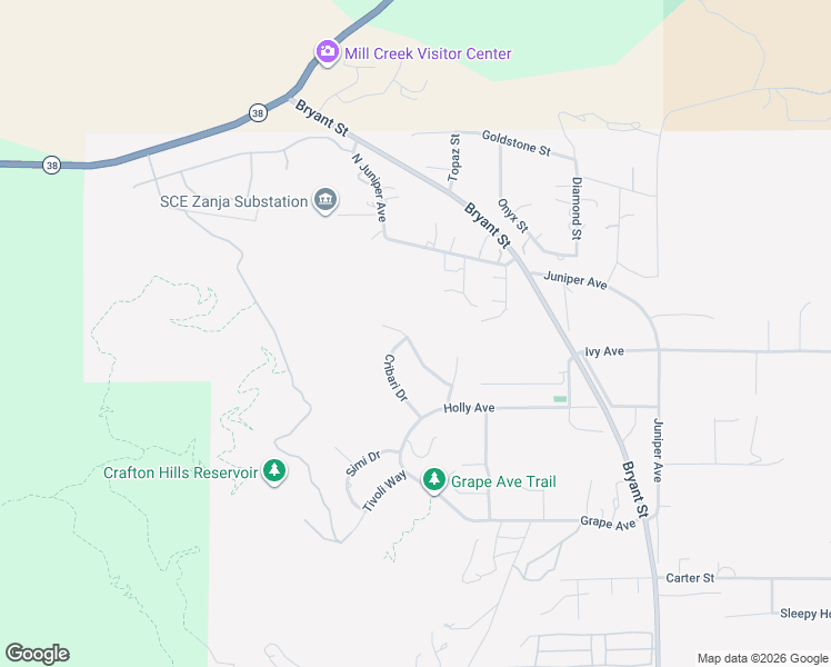 map of restaurants, bars, coffee shops, grocery stores, and more near 34838 Olive Tree Lane in Yucaipa