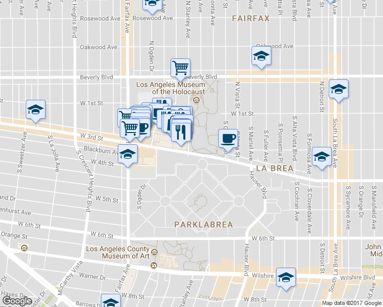 map of restaurants, bars, coffee shops, grocery stores, and more near 6227-6229 West 3rd Street in Los Angeles