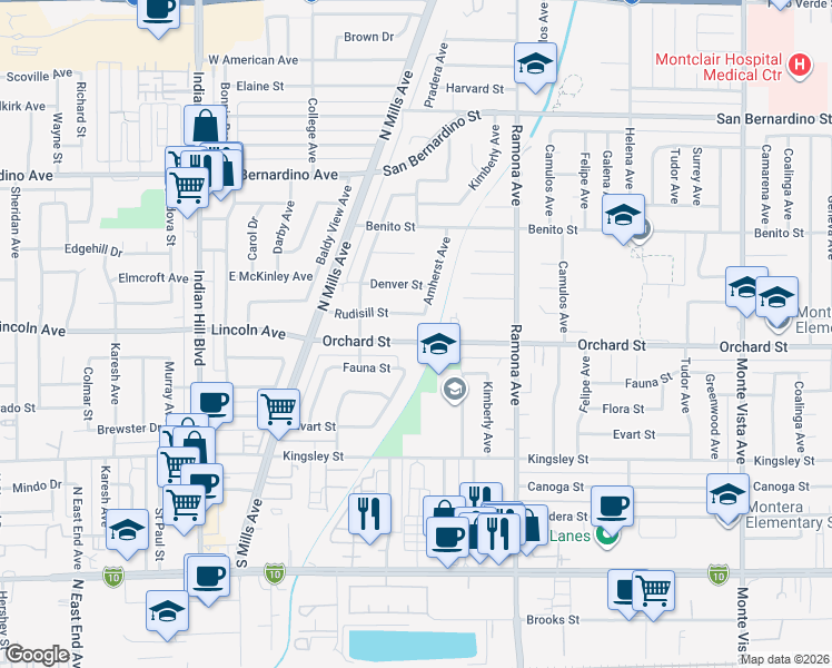 map of restaurants, bars, coffee shops, grocery stores, and more near 4322 Orchard Street in Montclair