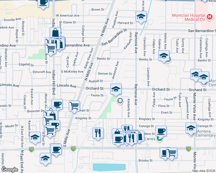map of restaurants, bars, coffee shops, grocery stores, and more near 4322 Orchard Street in Montclair