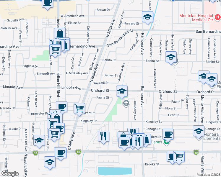 map of restaurants, bars, coffee shops, grocery stores, and more near 4322 Orchard Street in Montclair