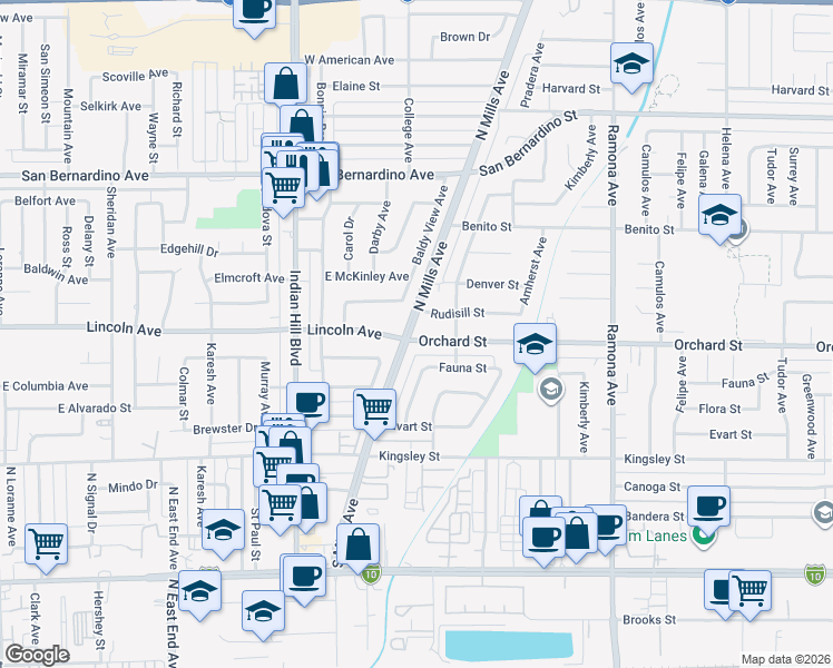 map of restaurants, bars, coffee shops, grocery stores, and more near 4187 Rudisill Street in Montclair