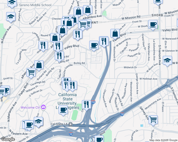 map of restaurants, bars, coffee shops, grocery stores, and more near 2246 Lillyvale Avenue in Los Angeles