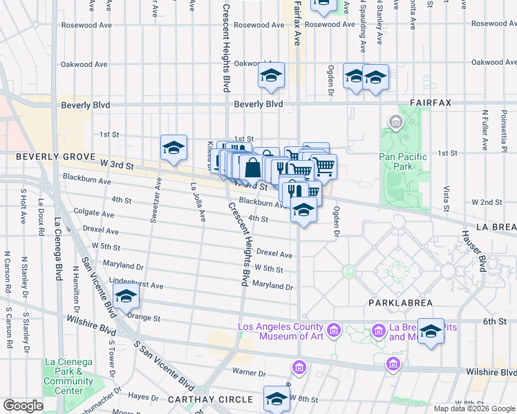 map of restaurants, bars, coffee shops, grocery stores, and more near 7959 1/2 Blackburn Avenue in Los Angeles