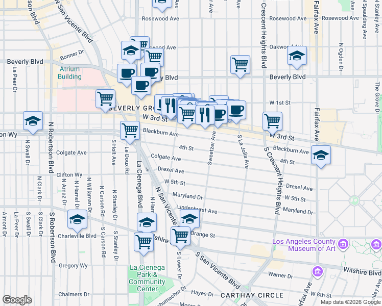 map of restaurants, bars, coffee shops, grocery stores, and more near 8362 West 4th Street in Los Angeles