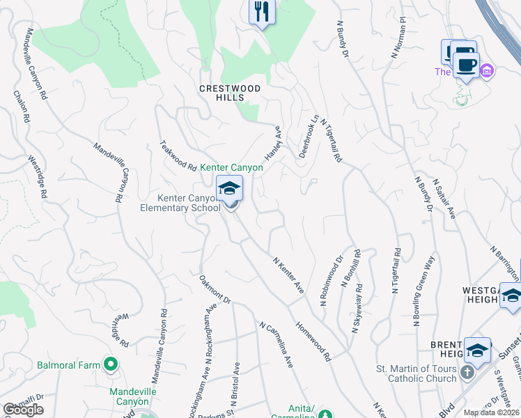 map of restaurants, bars, coffee shops, grocery stores, and more near 638 Hanley Avenue in Los Angeles