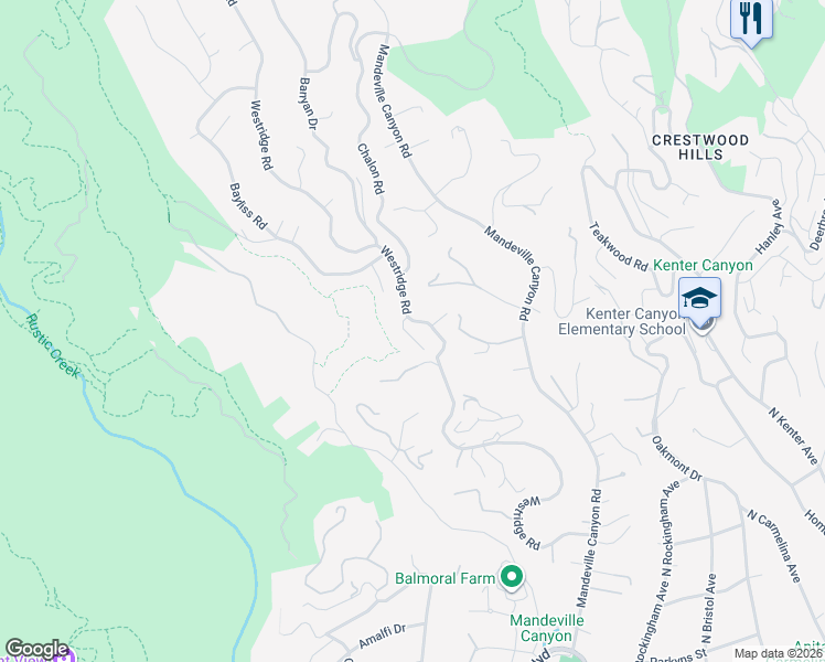map of restaurants, bars, coffee shops, grocery stores, and more near 1981 Westridge Road in Los Angeles