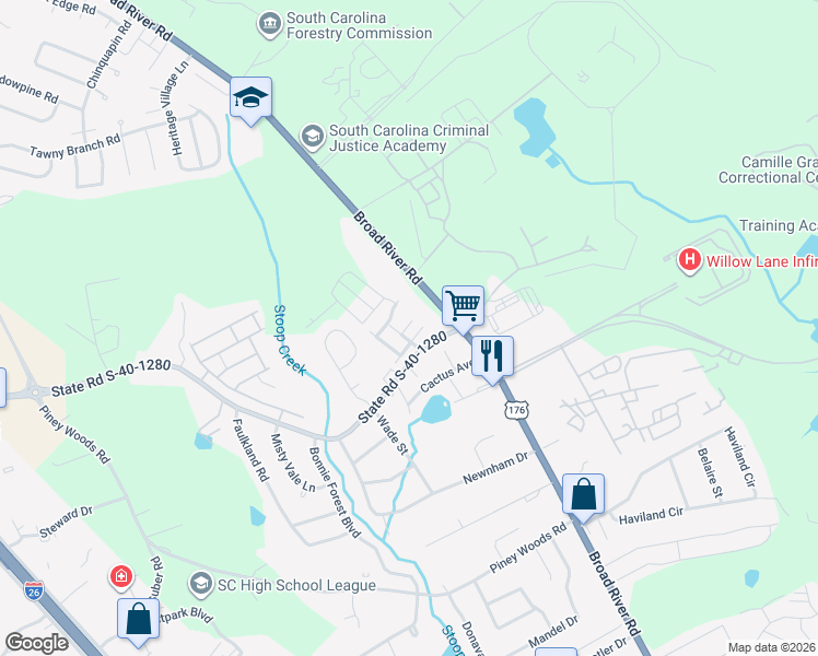 map of restaurants, bars, coffee shops, grocery stores, and more near 127 Hunters Grove Drive in Columbia