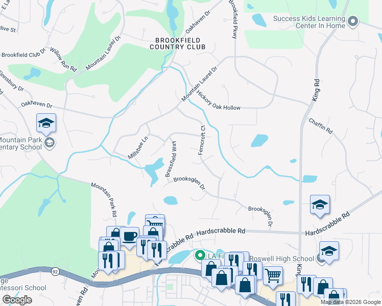 map of restaurants, bars, coffee shops, grocery stores, and more near 420 Timber Crest Lane in Roswell