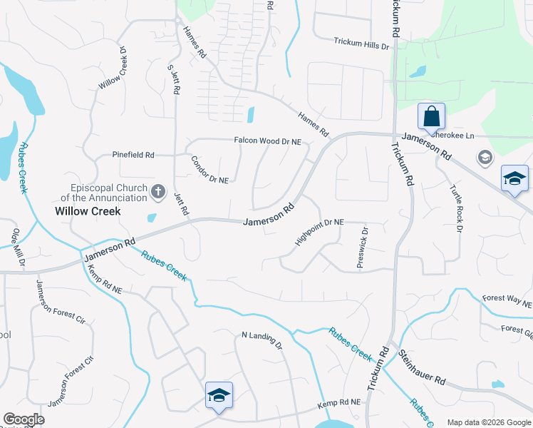 map of restaurants, bars, coffee shops, grocery stores, and more near 1921 Falconwood Drive in Marietta