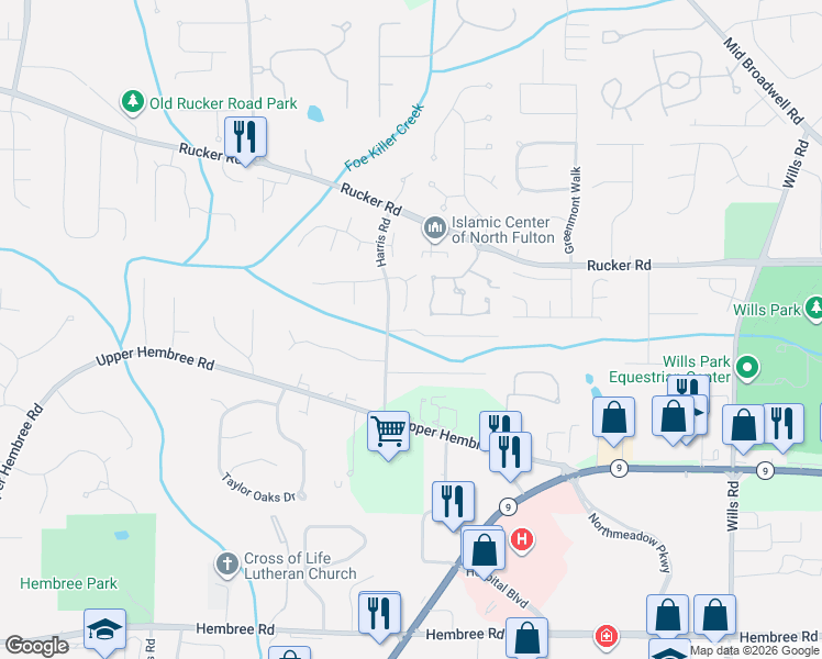 map of restaurants, bars, coffee shops, grocery stores, and more near 237 Dennis Drive in Alpharetta